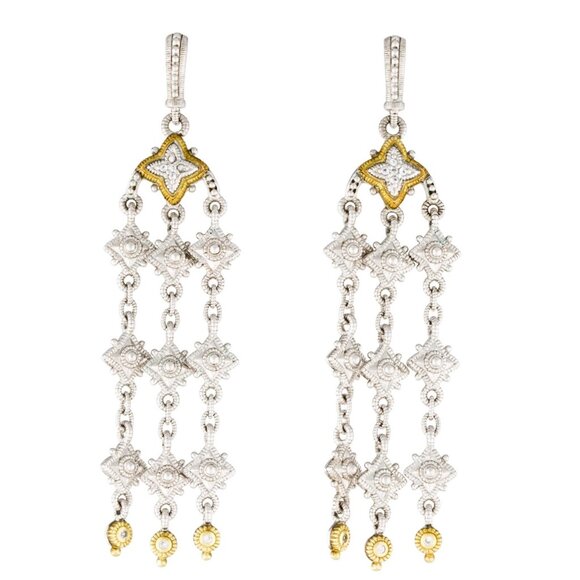 JUDITH RIPKA WINDSOR STERLING SILVER 18KT GOLD SAPPHIRE CHANDELIER EARRINGS - Picture 1 of 6